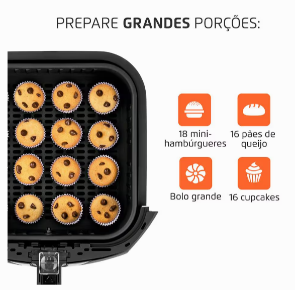 Fritadeira Elétrica Sem Óleo Air Fryer - 6L Preta/Inox