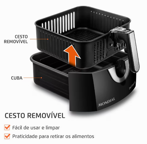 Fritadeira Elétrica Sem Óleo Air Fryer - 6L Preta/Inox