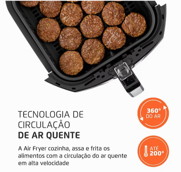 Fritadeira Elétrica Sem Óleo Air Fryer - 6L Preta/Inox