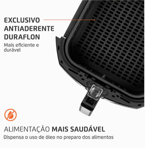 Fritadeira Elétrica Sem Óleo Air Fryer - 6L Preta/Inox