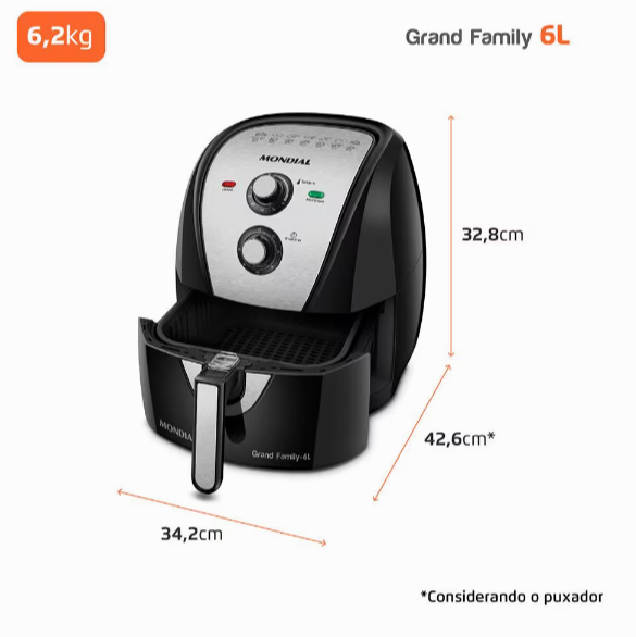 Fritadeira Elétrica Sem Óleo Air Fryer - 6L Preta/Inox