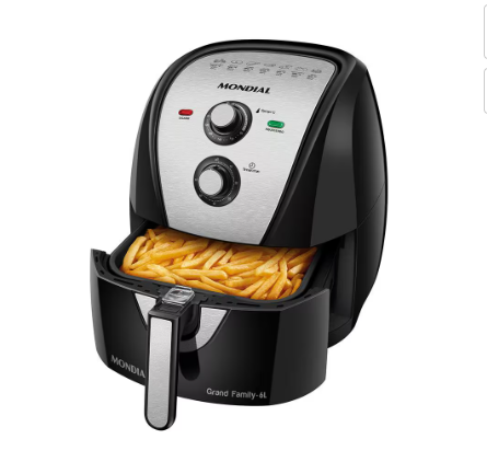 Fritadeira Elétrica Sem Óleo Air Fryer - 6L Preta/Inox